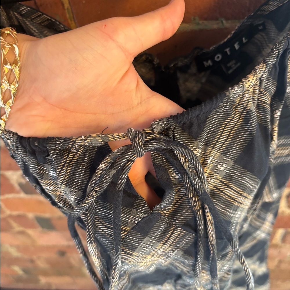 Motel Rocks Black Plaid Puff-Sleeve Mini Dress - Picture 4 of 6